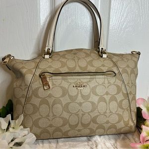 Coach bag, beige, signature coach design.